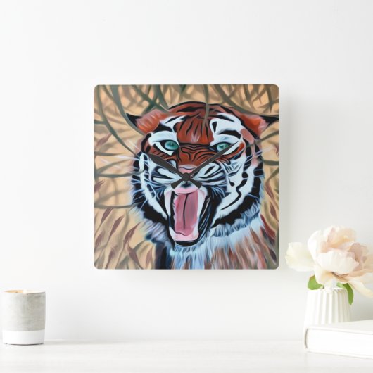 待機しているタイガーを長く丸める スクエア壁時計 (ホーム)