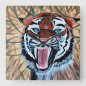 待機しているタイガーを長く丸める スクエア壁時計 (正面)