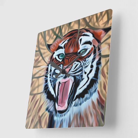 待機しているタイガーを長く丸める スクエア壁時計 (傾斜)