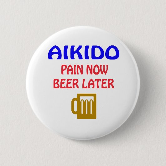 後で今合気道の苦痛ビール 缶バッジ (正面)