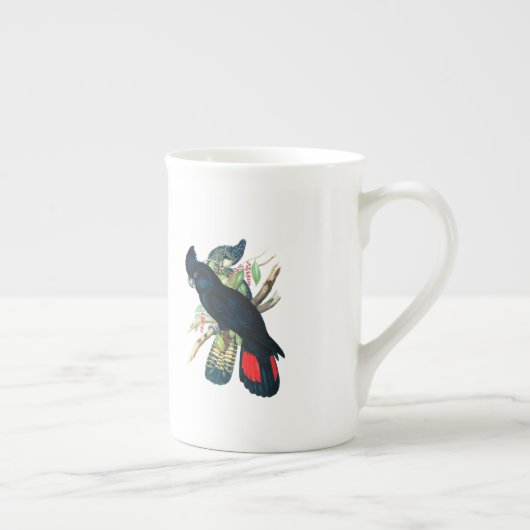 後につかれる赤(Banksianの)黒いオウム ボーンチャイナマグカップ (右)
