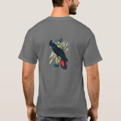 後につかれる赤(Banksianの)黒いオウム Tシャツ (裏面)