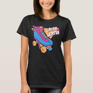 後のスケーターのピンクブルー80s漫画ローラースケート tシャツ