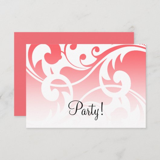 後のパーティーコーラルピンク白コンテンポラリー渦巻き 招待状 (正面/裏面)