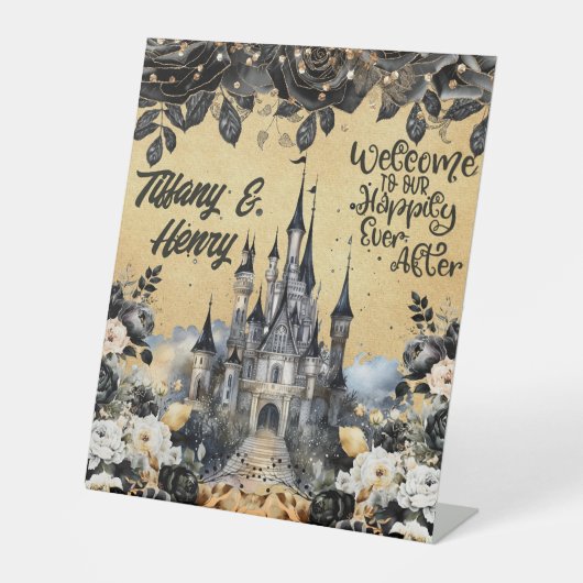 後の幸せな気持ちにようこそカスタム 台座サイン (正面)