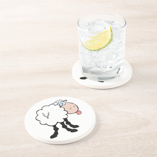 後ろおもしろいから舌を出す可愛い羊 コースター (側面)