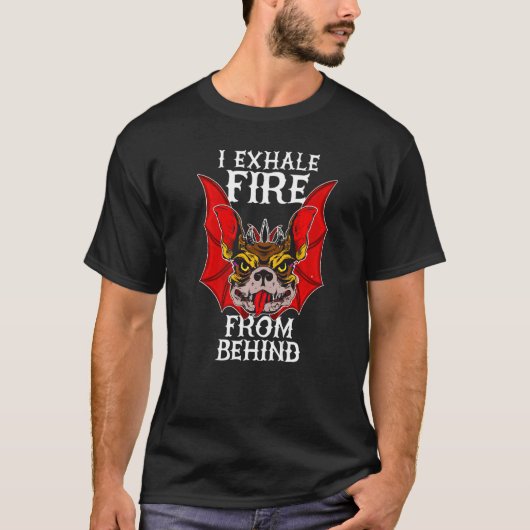 後ろから炎を吐く - フレンチ フライング ドラゴン Tシャツ (正面)