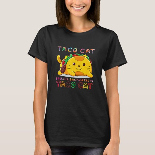 後ろ向きに綴ったAco Cat 猫の日おめでとう ネコ Tシャツ (正面)