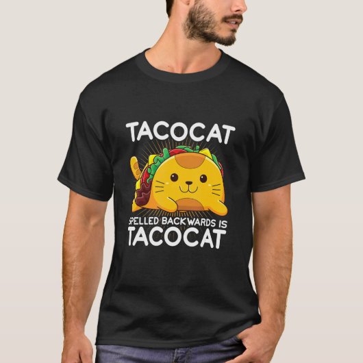 後ろ向きに綴ったTaco Catで自慢のネコのママ Tacocat Tシャツ (正面)