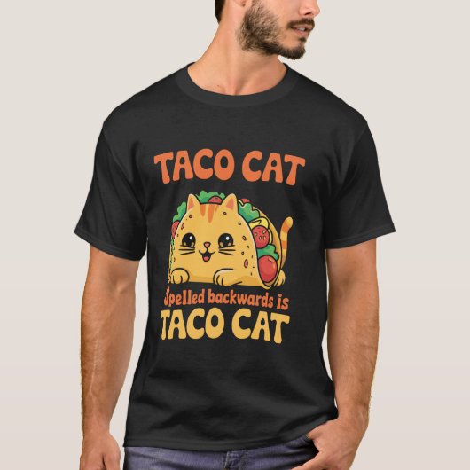 後ろ向きに綴るとTacocat - ネコ好きさんに Tシャツ (正面)