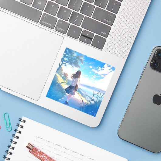 後ろ姿JKシール｜寿司娘 GenerativeAI シール (ノートパソコンとiPhone)