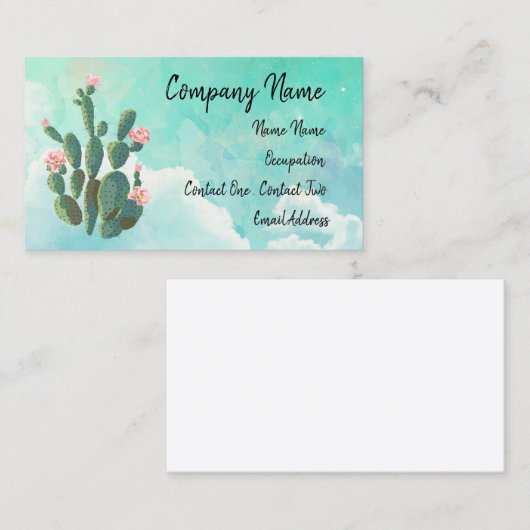 後ろ青空が付いている咲くサボテン 名刺 (正面/裏面)