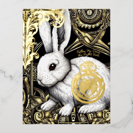 後を追うさぎの穴を 箔シーズンポストカード (正面)