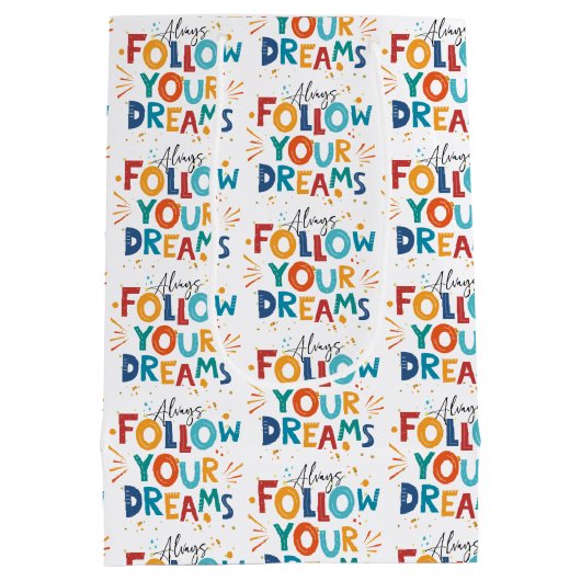 後を追おもしろいカラフルタイポグラフィ ミディアムペーパーバッグ (裏面)