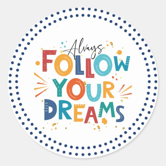 後を追おもしろいカラフルタイポグラフィ ラウンドシール (正面)