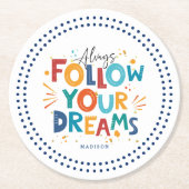 後を追おもしろいカラフルタイポグラフィ ラウンドペーパーコースター (正面)