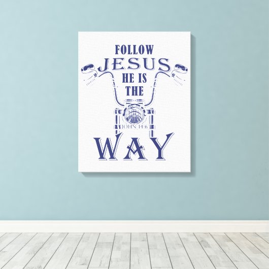後を追イエス彼はキリスト教のオートバイの道である キャンバスプリント (インサイチュ (ウッドフロア))