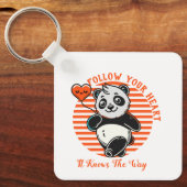 後を追ハートパンダが可愛感動的 キーホルダー (正面)