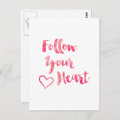 後を追ハートピンク水色引用文テンプレート ポストカード (正面/裏面)