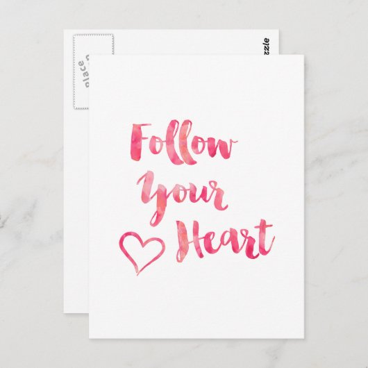 後を追ハートピンク水色引用文テンプレート ポストカード (正面/裏面)