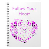 後を追ハート、ノートブック紫ホワイト ノートブック (正面)