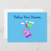 後を追夢かわい飛んでいるHippo ポストカード (正面/裏面)