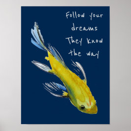 後を追夢の引用文イエロー日本のコイ ポスター