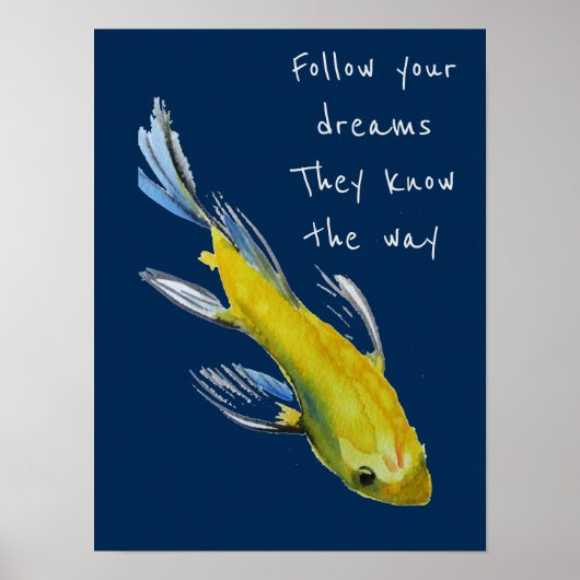 後を追夢の引用文イエロー日本のコイ ポスター (正面)