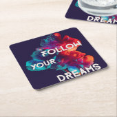 後を追夢の引用文カラフル花 スクエアペーパーコースター (アングル)