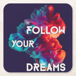 後を追夢の引用文カラフル花 スクエアペーパーコースター