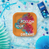 後を追夢の引用文カラフル花 ペーパープレート (パーティー)