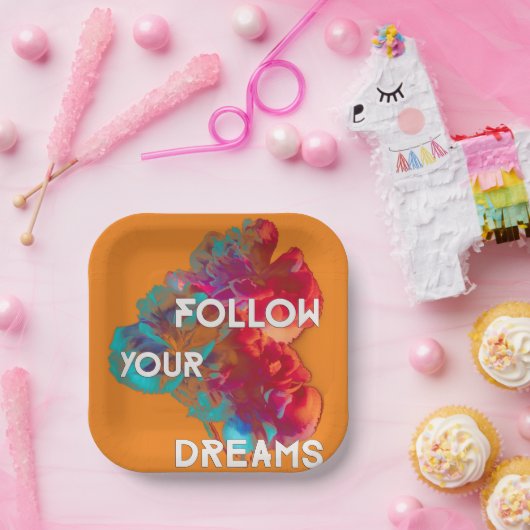 後を追夢の引用文カラフル花 ペーパープレート (パーティー)