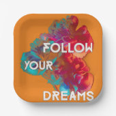 後を追夢の引用文カラフル花 ペーパープレート (正面)