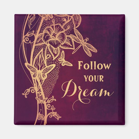 後を追夢の蝶エレガント蝶がブルゴーニュ マグネット (正面)