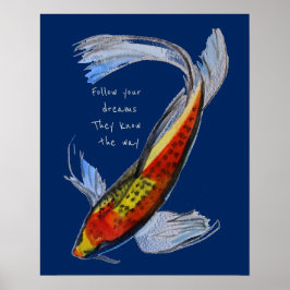 後を追夢引用文オレンジコイ日本の魚 ポスター