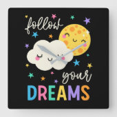 後を追夢 |クラウドと月 スクエア壁時計 (正面)