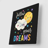 後を追夢 |クラウドと月 スクエア壁時計 (傾斜)