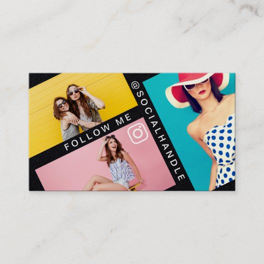 後を追私のトレンディーソーシャルメディア写真レイアウトブラック 名刺 (正面)