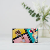 後を追私のトレンディーソーシャルメディア写真レイアウトブラック 名刺 (スタンド正面)