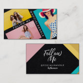 後を追私のトレンディーソーシャルメディア写真レイアウトブラック 名刺 (正面/裏面)