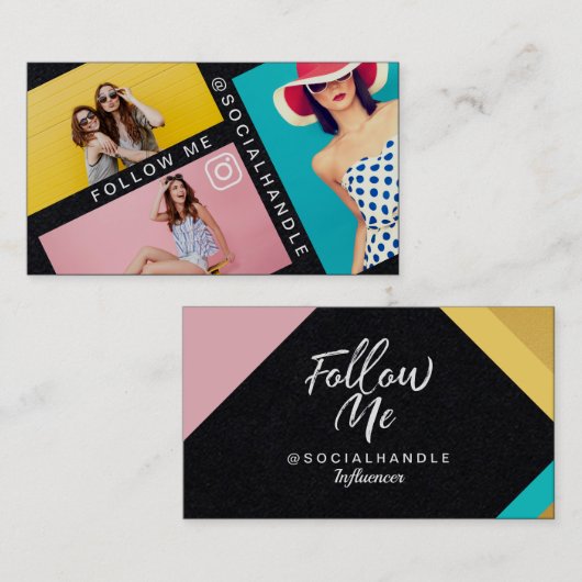後を追私のトレンディーソーシャルメディア写真レイアウトブラック 名刺 (正面/裏面)
