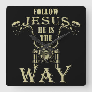 後を追Jesus He is the Way Christian Moucycle P スクエア壁時計