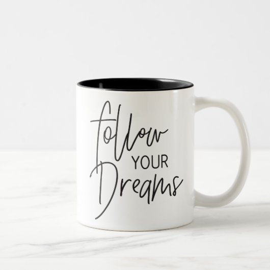 後を追YOUR DREAMS モダン chic hand lettered black ツートーンマグカップ (右)