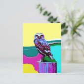 後カラフル先のフクロウ ポストカード (スタンド正面)