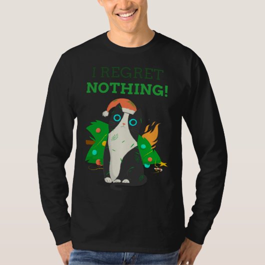 後悔しないクリスマス猫ぴったり Tシャツ (正面)
