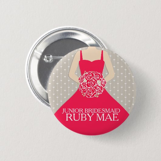後輩の新婦付添人の女の子の赤い服は結婚式ピンを示しました 缶バッジ (正面&裏面)