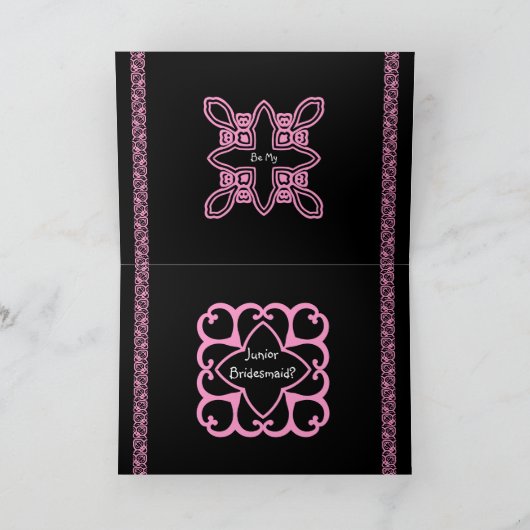 後輩の新婦付添人の招待の-ピンク及び黒いアールデコ 招待状 (内部)