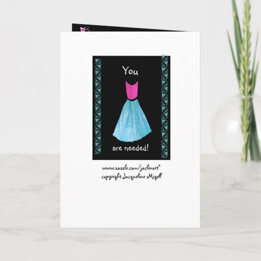 後輩の新婦付添人の招待状のピンク及び青いガウン 招待状 (裏面)