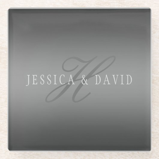 徐々に変化するグラデーショングレー 任意の名前 ガラスコースター (正面)