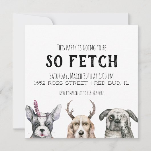 従って策略の子犬のテーマのパーティー 招待状 (正面)